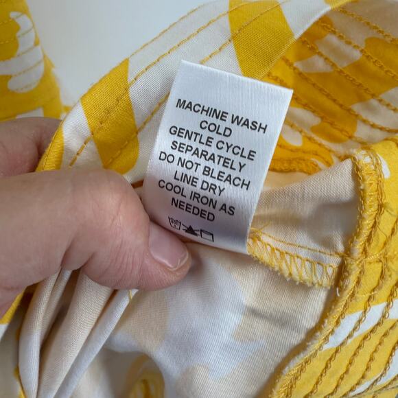 Vintage Dressbarn Yellow Milkmaid Print Sundress Tie Waist Cotton Summer Size 16 - Picture 8 of 9